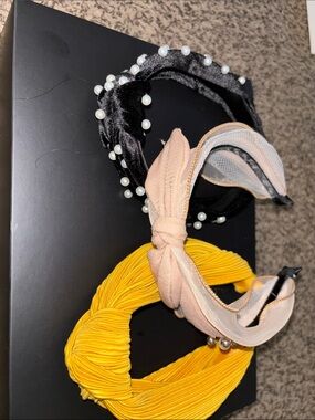 3-Pack Women’s Knotted Headband Set with Pearl Accent - Black, Beige, Yellow